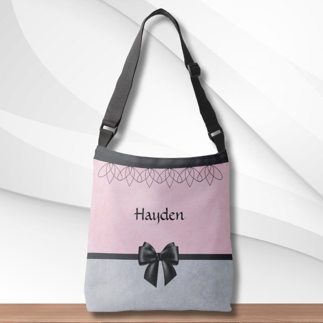 Sweet & Sophisticous Pink and Gray Messenger Bag Tragetaschen Mit Langen Trägern (Sweet and Sophisticated Pink and Gray Messenger Bag)