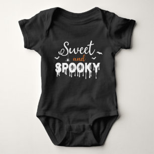 Sweet Spooky Halloween Bat Orange Black Typografy Baby Strampler