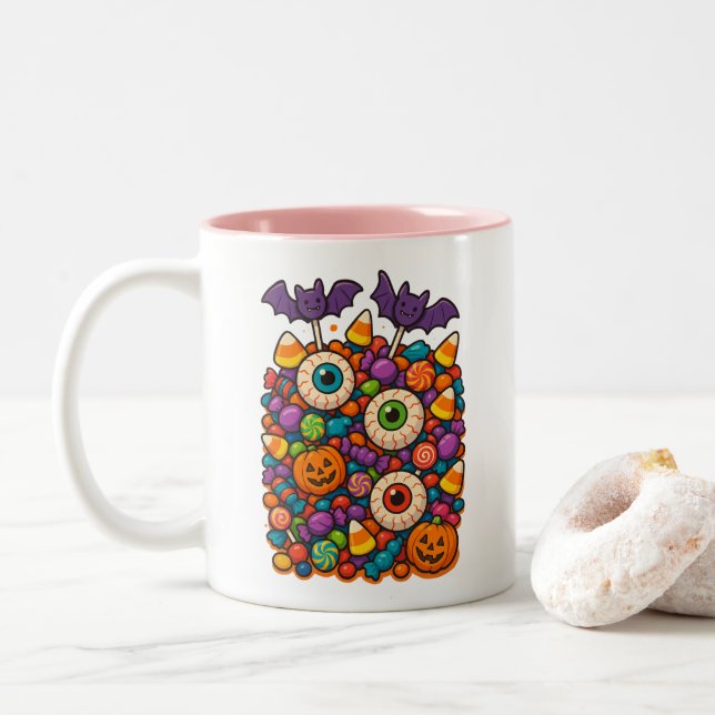 Sweet & Spooky Halloween Candy Chaos Zweifarbige Tasse (Mit Donut)