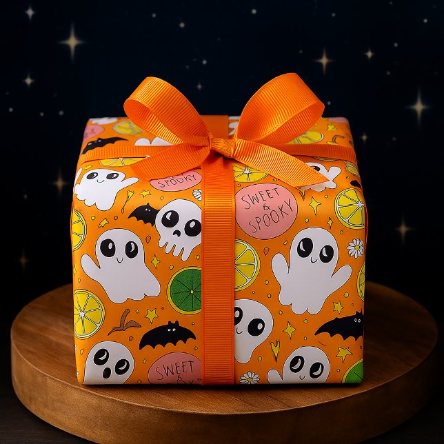 Sweet & Spooky Halloween Gespenster, Skulls & Citr Geschenkpapier (Von Creator hochgeladen)