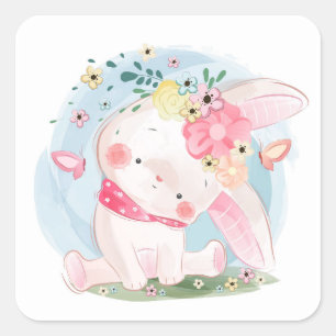 Sweet Spring Bunny Quadratischer Aufkleber