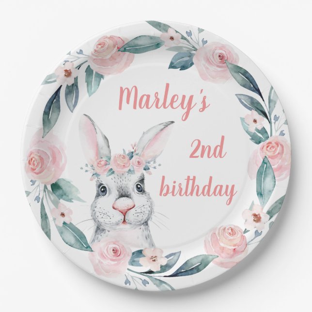 Sweet Spring Bunny Rabbit Birthday Thema Pappteller (Vorderseite)