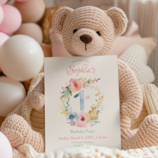 Sweet Spring Floral Erster Geburtstag Einladung