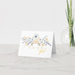 Sweet Spring Floral Mix Motif Blau Grau Gelb Dankeskarte