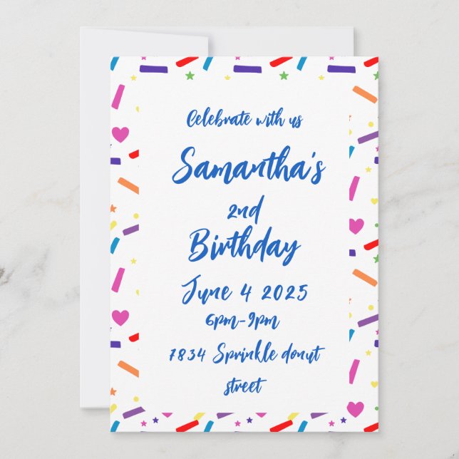 Sweet Sprinkle Geburtstagsparty Thema Einladung (Vorderseite)