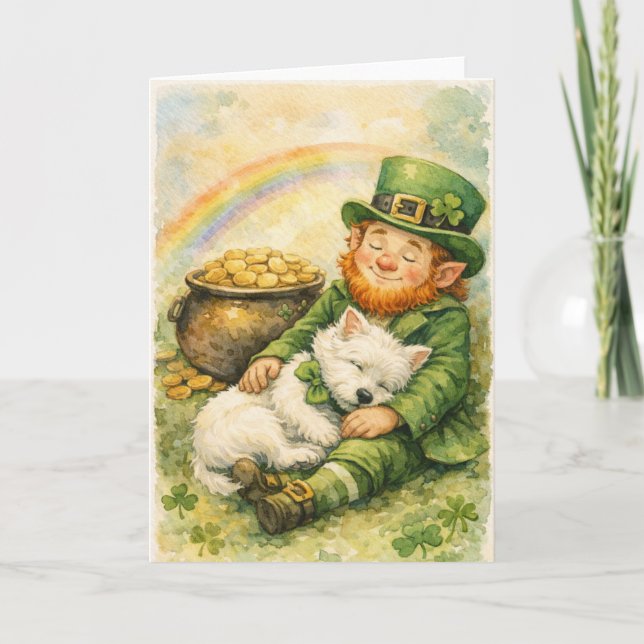 Sweet St. Patrick’s Day Westie & Leprechaun Card Karte (Vorderseite)