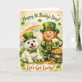 Sweet St. Patrick’s Day Westie & Leprechaun Card Karte