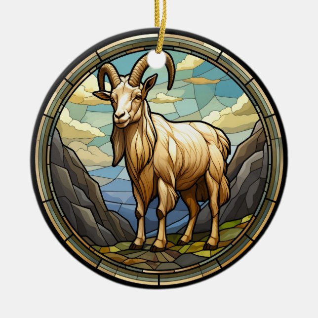 Sweet Stached Glass Billy Goat Keramik Ornament (Vorne)