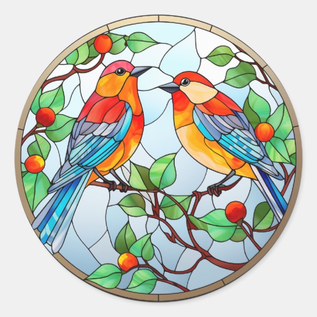 Sweet Stached Glass Bluebirds Runder Aufkleber (Vorderseite)