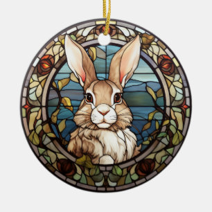 Sweet Stached Glass Bunny Rabbit Keramik Ornament