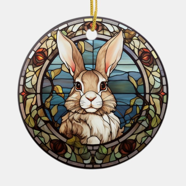 Sweet Stached Glass Bunny Rabbit Keramik Ornament (Vorne)