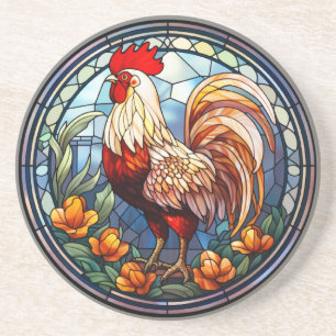 Sweet Stached Glass Chickens Rooster Getränkeuntersetzer