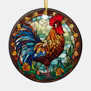 Sweet Stached Glass Chickens Rooster Keramik Ornament