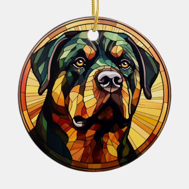 Sweet Stached Glass Dog Rottweiler Keramik Ornament (Vorne)