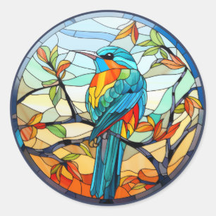 Sweet Stached Glass Kingfisher Bird Runder Aufkleber