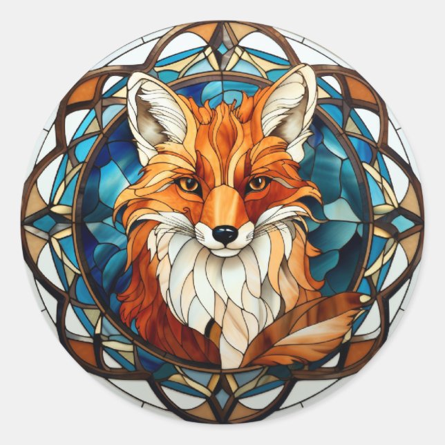 Sweet Stainted Glass Forest Fox Runder Aufkleber (Vorderseite)
