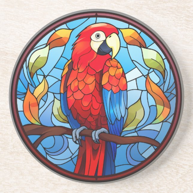 Sweet Stainted Glass Scarlet Macaw Parrot Bird Getränkeuntersetzer (Vorne)