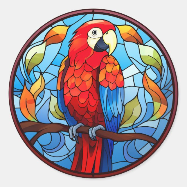 Sweet Stainted Glass Scarlet Macaw Parrot Bird Runder Aufkleber (Vorderseite)
