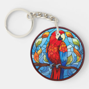 Sweet Stainted Glass Scarlet Macaw Parrot Bird Schlüsselanhänger