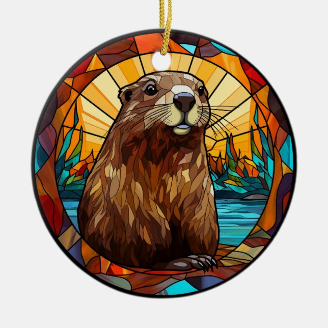 Sweet Stated Glass Beaver Keramik Ornament (Vorne)