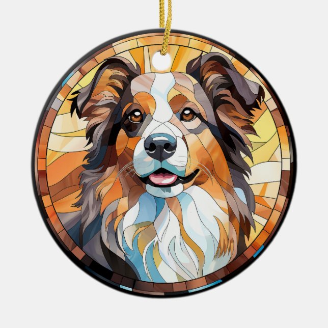 Sweet Stated Glass Border Collie Dog Keramik Ornament (Vorne)