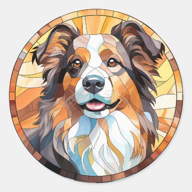 Sweet Stated Glass Border Collie Dog Runder Aufkleber (Vorderseite)