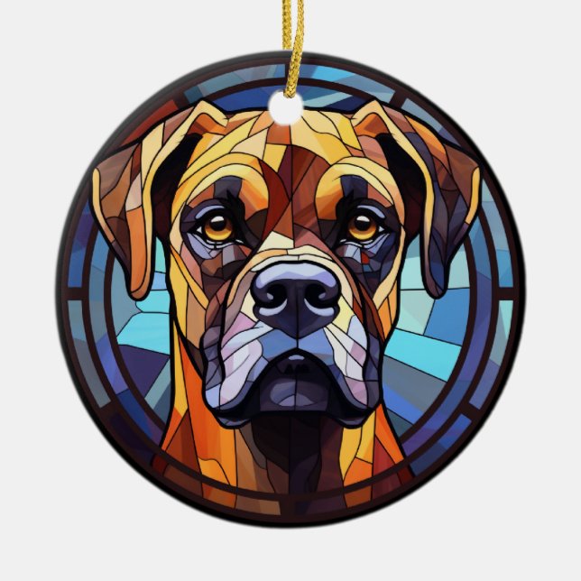 Sweet Stated Glass Boxer Dog Keramik Ornament (Vorne)