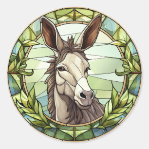 Sweet Stated Glass Donkey Runder Aufkleber