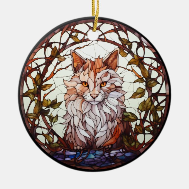 Sweet Stated Glass Forest Cat Keramik Ornament (Vorne)