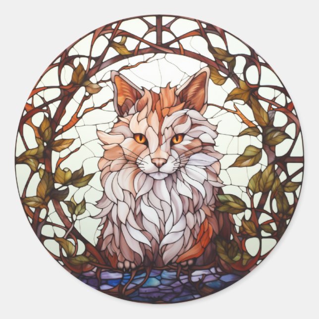 Sweet Stated Glass Forest Cat Runder Aufkleber (Vorderseite)