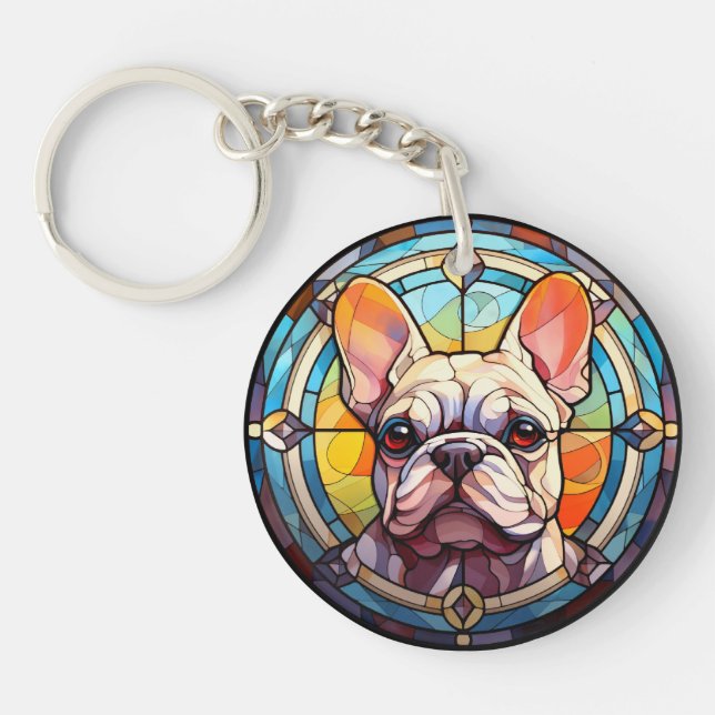 Sweet Stated Glass French Bulldog Schlüsselanhänger (Vorderseite)