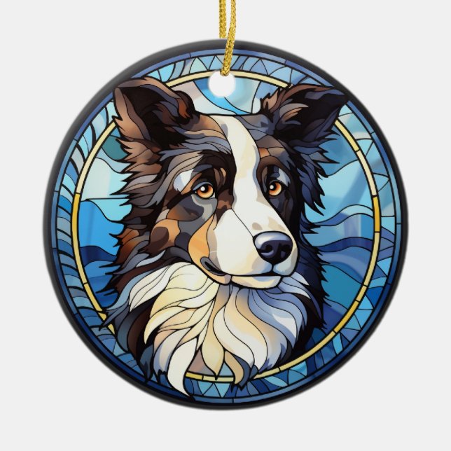 Sweet Stected Glass Australian Shepherd Dog Keramik Ornament (Vorne)