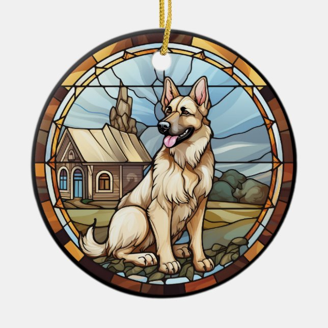 Sweet Stected Glass German Shepherd Dog Keramik Ornament (Vorne)