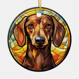Sweet Stined Glass Dachsund Dog Keramik Ornament