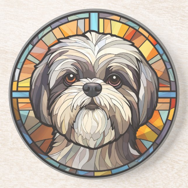 Sweet Stined Glass Dog Shih Tsu Getränkeuntersetzer (Vorne)
