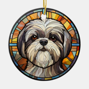 Sweet Stined Glass Dog Shih Tsu Keramik Ornament