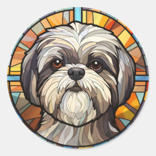 Sweet Stined Glass Dog Shih Tsu Runder Aufkleber