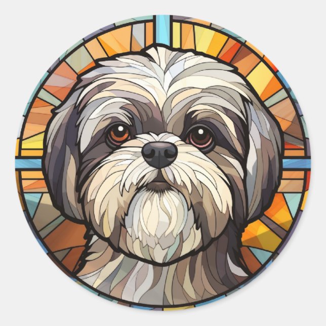 Sweet Stined Glass Dog Shih Tsu Runder Aufkleber (Vorderseite)