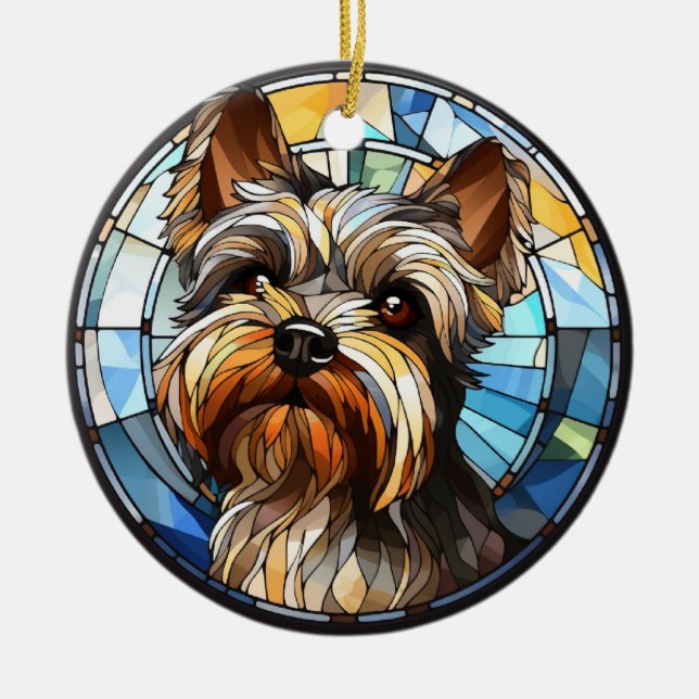 Sweet Stined Glass Dog Yorkshire Terrier Keramik Ornament (Vorne)
