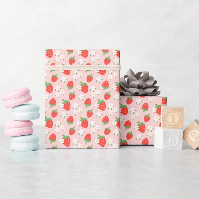 Sweet Strawberries & Daisies Wrapping Paper Roll Geschenkpapier (Babyparty)