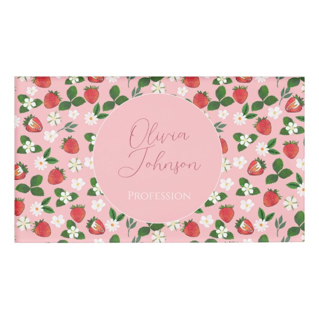 Sweet Strawberries Flowers Watercolor Floral Namenschild (Vorderseite)