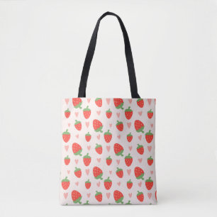 Sweet Strawberries & Hearts Tote Bag