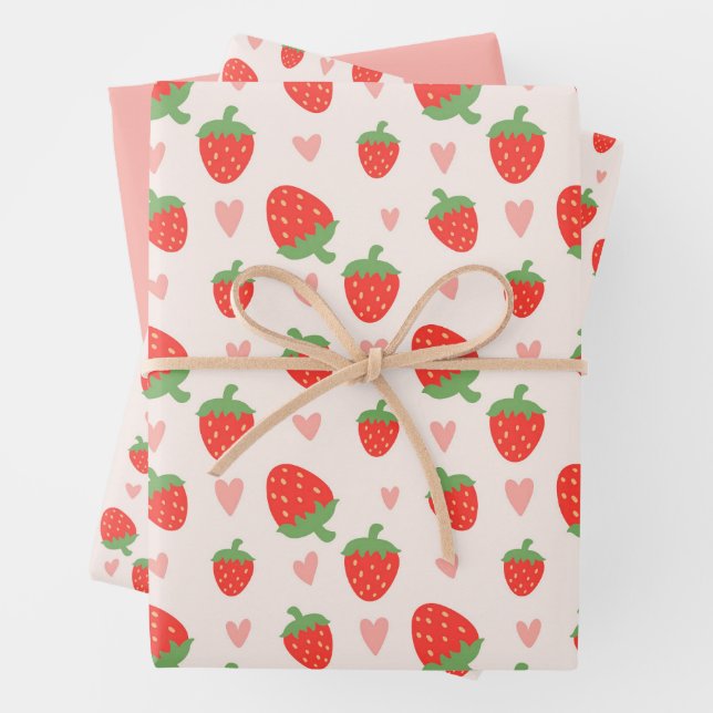 Sweet Strawberries & Hearts Wrapping Paper Set Geschenkpapier Set (Beispiel)