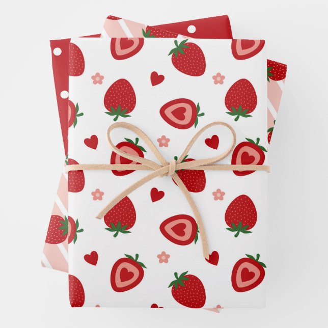 Sweet Strawberries Muster Geschenkpapier Set (Beispiel)