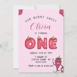 Sweet Strawberry 1. Geburtstag Foto Einladung