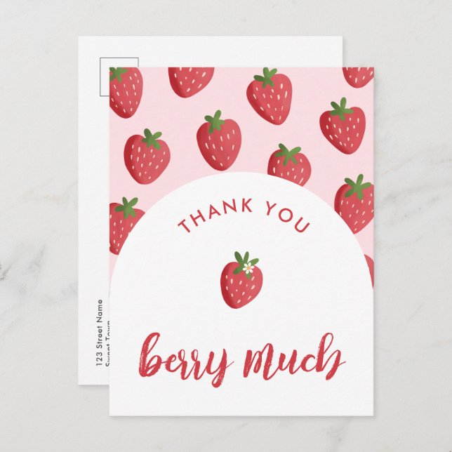 Sweet Strawberry Baby Dusche Danke Postcard Postkarte (Vorne/Hinten)