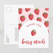 Sweet Strawberry Baby Dusche Danke Postcard