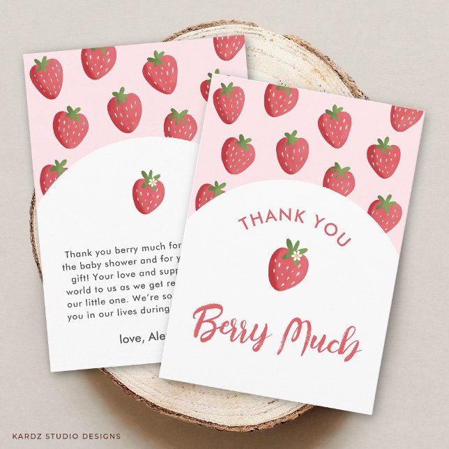 Sweet Strawberry Baby Dusche Vielen Dank Karten (The front and back of the card are shown in 3.5 x 5 in. Choose size, paper, and corner style.)
