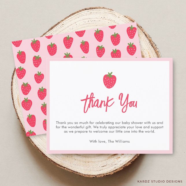 Sweet Strawberry Baby Shower Thank You Card Postkarte (The front and back of the card are shown in 3.5 x 5 in. Choose size, paper, and corner style.)
