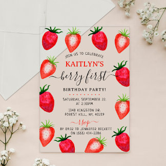 Sweet Strawberry Berry Erster Geburtstag Acryleinladungen